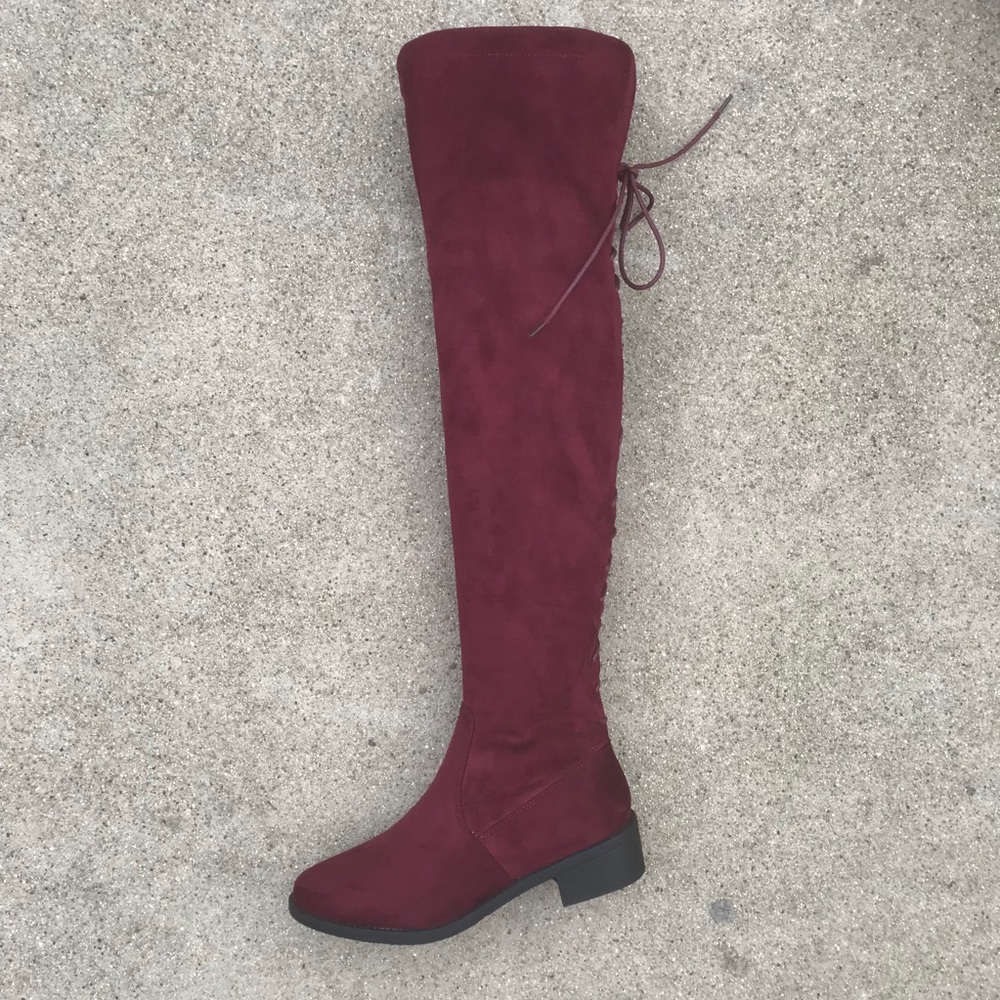 LAST PAIR 7.5 Wine colored over the knee lace BOOT